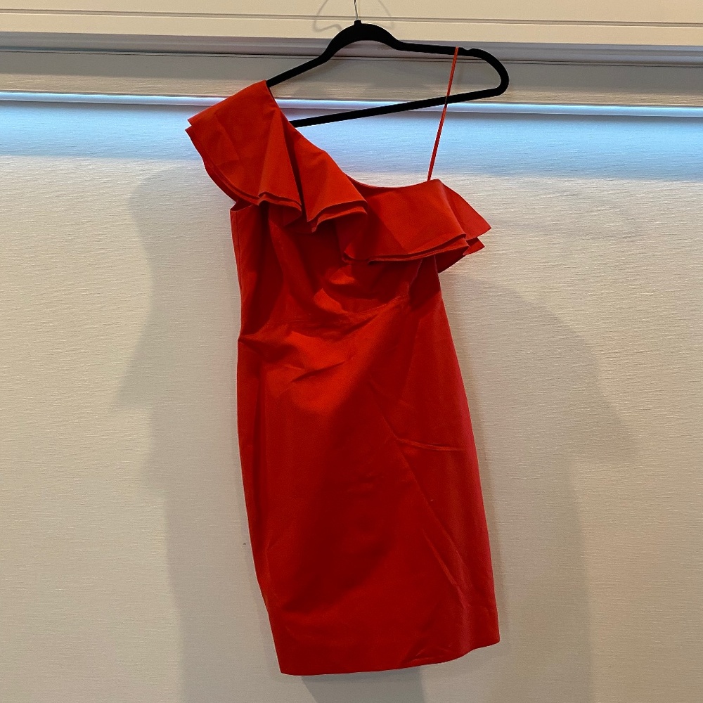One Shoulder Ruffle Red Dress